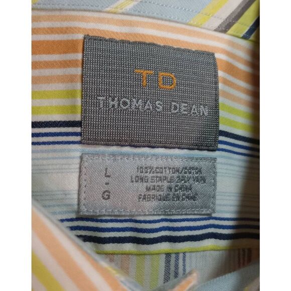 Thomas Dean Shirt Men's Large Yellow Orange Striped Long Sleeve Button Front - Picture 7 of 8